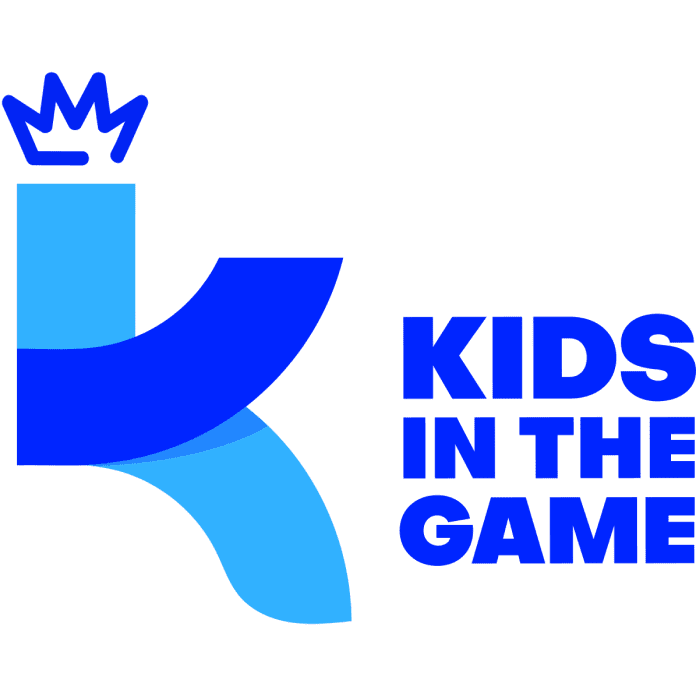 Kids in the Game logo with a Blue K wearing a crown