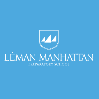 Leman Manhattan Prep School logo in white lettering on a blue background